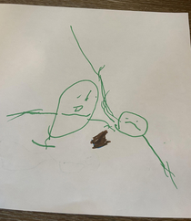My daughters courtroom sketch of my wife changing our sons diaper