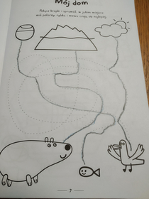 My daughters out-of-the-box thinking whilst solving a puzzle To be fair I just told her to draw on the dotted lines and match the animals with their homes And thats exactly what she did