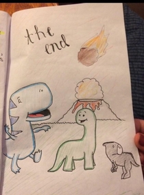 My daughters super happy fun end to her Cretaceous Period assignment