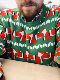 My entry for the ugly sweater contest at work The Human Santapede