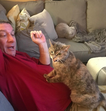 My father in law and his cats reaction to the missed field goal during the Eagles game