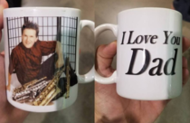 My favorite coffee mug that I got from a flea market No clue who the kid is The lady who prints these was very confused why I wanted to buy one of her display units but happily sold it to me anyways