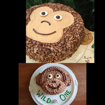 My fiance wanted to make a monkey smash cake for my sons first birthday party I think she did an awesome job