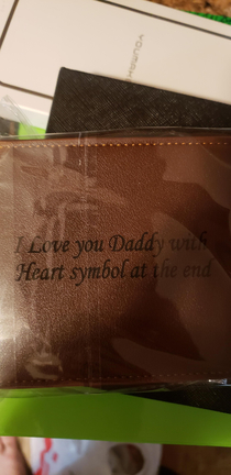 My first Christmas as a father this was the personalized gift I received I love it with a heart symbol at the end