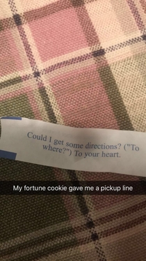 My fortune cookie gave me a pickup line