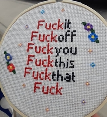 My friend also gave cross stitching a try