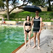 My friend and I looked like Wednesday and Pugsley at the pool