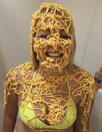 My friend bet me that I wouldnt cover myself with Easy Cheese Im not sure who won