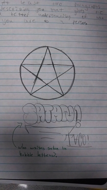 My friend doodled on an assignment the teacher had a question
