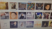 My friend downloaded a top  music list and the uploader has photoshopped his face on every album artwork