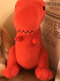 My friend gave me this dinosaur either has really short hands or HUGE nipples