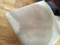 My friend sat on my kitchen chair with wet swim trunks his imprint was pretty nuts