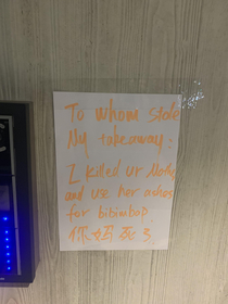My friend saw this note in the lobby of her apartment building