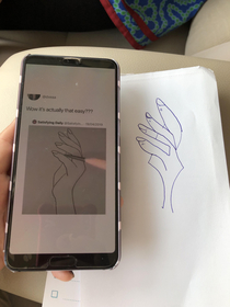 My friend tried to draw the viral easy hand drawing tutorial There was an attempt