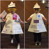 My friend went as a pyramid scheme for Halloween a few years back The businesses had velcro on the back so you could arrange in order of annoyance