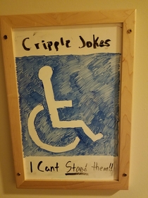 My friend with muscular dystrophy drew this on his whiteboard outside his dorm room