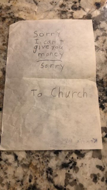 My friend wrote this letter to Church when she was nine