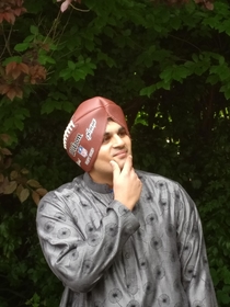 My friends American football burst and he found out that it makes a great looking turban