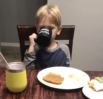 My friends kid asked if he could use Mommys mug this morning
