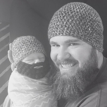 My friends newborn son has a matching knitted beard