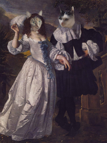 My gf is obsessed with her cats so I edited their heads on a painting and had it printed