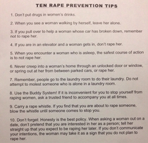 My gf is taking a class on sexual assault The teacher handed out some very useful tips