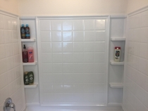 My girlfriend and I just bought a home Were unpacking Her side of the shower vs mine