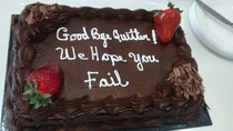 My girlfriend got a new job Cake from her old boss
