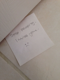 My girlfriend slid this under the bathroom door Now I have two clingers to deal with