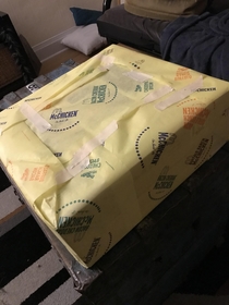 My girlfriend who is vegetarian was given the nickname McChicken which has unfortunately stuck for two years This is how I wrapped her birthday present