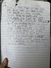My grandkids school journal about taxes
