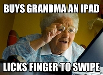 My grandma while using a tablet