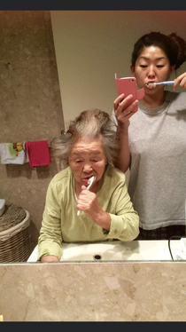 My grandmother goes into dragonball z super saiyan mode when she brushes her teeth The toothpaste activity triggers it lol