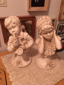 My grandparents have had these statues on display in their basement for years and they always make me chuckle every time I see them