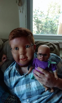 My greatest face swap My little brother and my daughters doll
