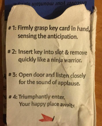 My hotel key instructions