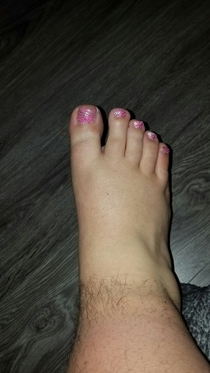 My husband bet me I couldnt shave his foot without him waking up This is what he woke up to this morning