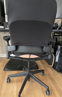 My husband got a free ergonomic chair the downside being peach color fabric He got black covers to go on it and accidentally gave himself perma plumbers crack