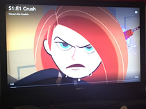 My husband just pointed out Kim Possibles closed mouth looks like a mustache and her chin looks like her mouth and now I cant unsee it