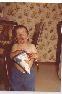 My husband on his second birthday or third Drunk on chocolate