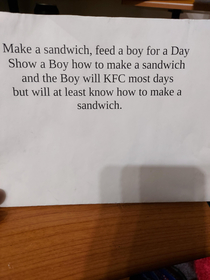 My husband wrote this about our son a few years ago Been on our noric board since he moved out Can confirm he can make a sandwich