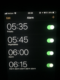 My husbands morning alarm strategy