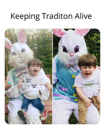 My little cousin does not favor the bunny man  years running 