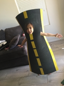 My little cousin wanted to be a road for Halloween so my aunt made her this costume