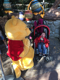 My little ones reaction to Pooh at Disneyland Sheer terror