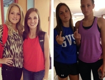 My little sister and her friend on the first day of their senior year and their last day