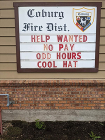 My local fire house help wanted sign