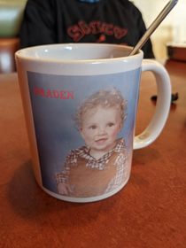 My local greasy spoon serves coffee in random mugs No one knows who Braden is or where he is now but we all spoke of how we hope youre well dude Your face lives on forever in the local diner But Obviously your mother didnt love you enough to keep the mug 