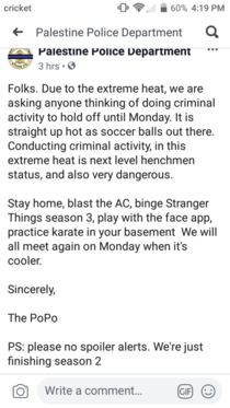 My local PD psa on beating the heat 