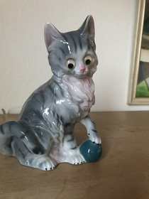 My mom found a way to repair the eyes of this old cat lamp